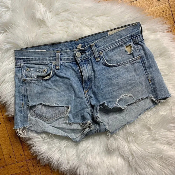 Rag & Bone Distressed Denim Shorts - Picture 1 of 8